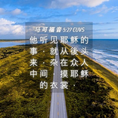 Picture 04 - 马 可 福 音 5:27 CUVS - 他 听 见 耶 稣 的 事 ， 就 从 後 头 - Bible Verse Picture