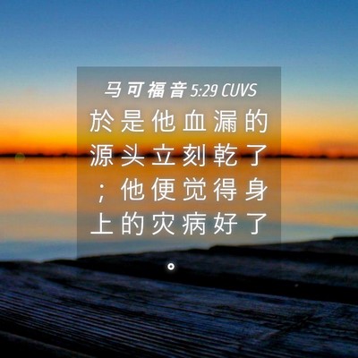 Picture 04 - 马 可 福 音 5:29 CUVS - 於 是 他 血 漏 的 源 头 立 刻 乾 了 - Bible Verse Picture