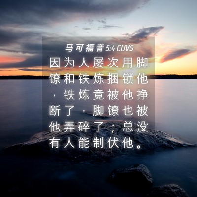 Picture 04 - 马 可 福 音 5:4 CUVS - 因 为 人 屡 次 用 脚 镣 和 铁 炼 捆 - Bible Verse Picture