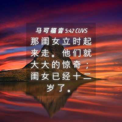 Picture 04 - 马 可 福 音 5:42 CUVS - 那 闺 女 立 时 起 来 走 。 他 们 就 - Bible Verse Picture