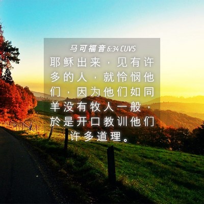 Picture 04 - 马 可 福 音 6:34 CUVS - 耶 稣 出 来 ， 见 有 许 多 的 人 ， - Bible Verse Picture