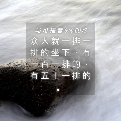 Picture 04 - 马 可 福 音 6:40 CUVS - 众 人 就 一 排 一 排 的 坐 下 ， 有 - Bible Verse Picture