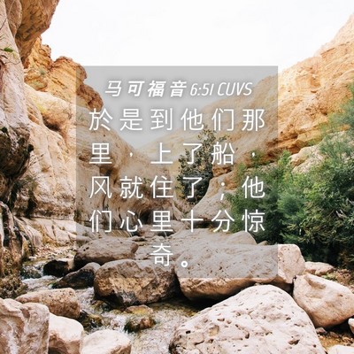 Picture 04 - 马 可 福 音 6:51 CUVS - 於 是 到 他 们 那 里 ， 上 了 船 ， - Bible Verse Picture