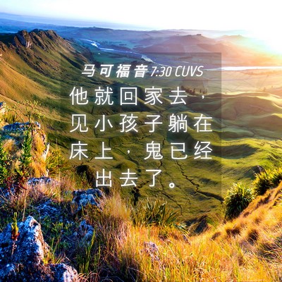 Picture 04 - 马 可 福 音 7:30 CUVS - 他 就 回 家 去 ， 见 小 孩 子 躺 在 - Bible Verse Picture