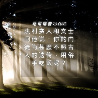 Picture 04 - 马 可 福 音 7:5 CUVS - 法 利 赛 人 和 文 士 问 他 说 ： 你 - Bible Verse Picture