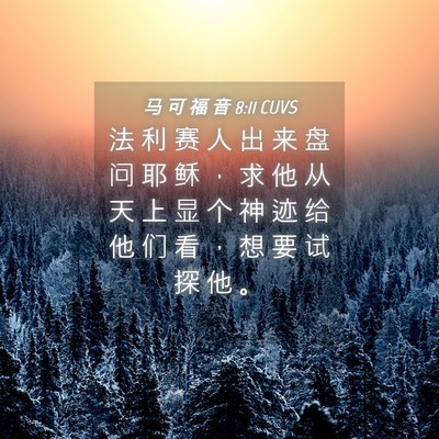 Picture 04 - 马 可 福 音 8:11 CUVS - 法 利 赛 人 出 来 盘 问 耶 稣 ， 求 - Bible Verse Picture