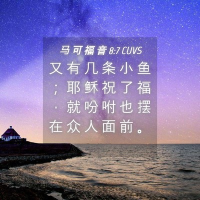Picture 04 - 马 可 福 音 8:7 CUVS - 又 有 几 条 小 鱼 ； 耶 稣 祝 了 福 - Bible Verse Picture