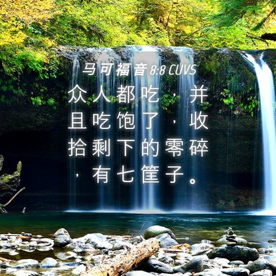 Picture 04 - 马 可 福 音 8:8 CUVS - 众 人 都 吃 ， 并 且 吃 饱 了 ， 收 - Bible Verse Picture