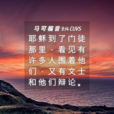 Picture 04 - 马 可 福 音 9:14 CUVS - 耶 稣 到 了 门 徒 那 里 ， 看 见 有 - Bible Verse Picture