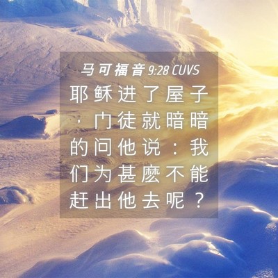 Picture 04 - 马 可 福 音 9:28 CUVS - 耶 稣 进 了 屋 子 ， 门 徒 就 暗 暗 - Bible Verse Picture