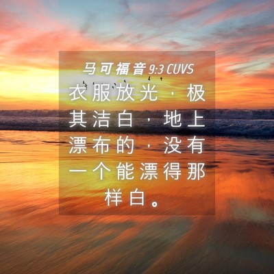 Picture 04 - 马 可 福 音 9:3 CUVS - 衣 服 放 光 ， 极 其 洁 白 ， 地 上 - Bible Verse Picture