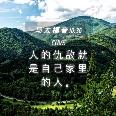 Picture 04 - 马 太 福 音 10:36 CUVS - 人 的 仇 敌 就 是 自 己 家 里 的 人 - Bible Verse Picture