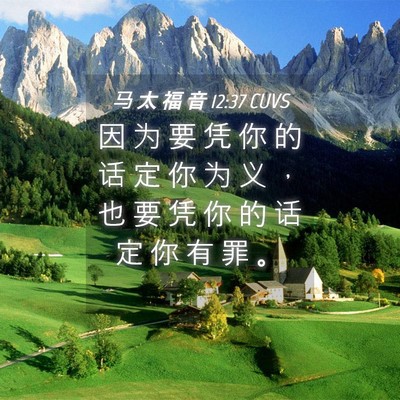 Picture 04 - 马 太 福 音 12:37 CUVS - 因 为 要 凭 你 的 话 定 你 为 义 ， - Bible Verse Picture