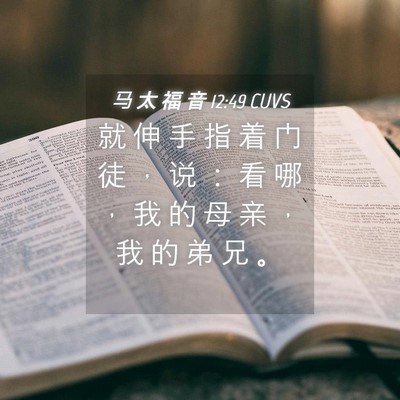 Picture 04 - 马 太 福 音 12:49 CUVS - 就 伸 手 指 着 门 徒 ， 说 ： 看 哪 - Bible Verse Picture