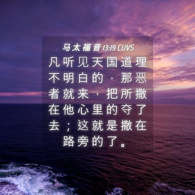 Picture 04 - 马 太 福 音 13:19 CUVS - 凡 听 见 天 国 道 理 不 明 白 的 ， - Bible Verse Picture