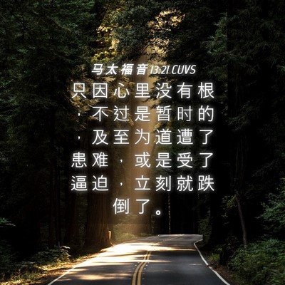 Picture 04 - 马 太 福 音 13:21 CUVS - 只 因 心 里 没 有 根 ， 不 过 是 暂 - Bible Verse Picture
