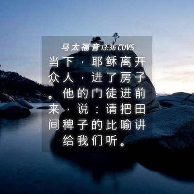 Picture 04 - 马 太 福 音 13:36 CUVS - 当 下 ， 耶 稣 离 开 众 人 ， 进 了 - Bible Verse Picture