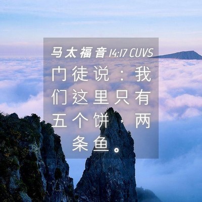 Picture 04 - 马 太 福 音 14:17 CUVS - 门 徒 说 ： 我 们 这 里 只 有 五 个 - Bible Verse Picture