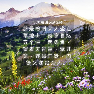Picture 04 - 马 太 福 音 14:19 CUVS - 於 是 吩 咐 众 人 坐 在 草 地 上 ， - Bible Verse Picture