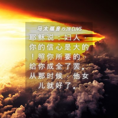 Picture 04 - 马 太 福 音 15:28 CUVS - 耶 稣 说 ： 妇 人 ， 你 的 信 心 是 - Bible Verse Picture