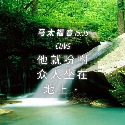 Picture 04 - 马 太 福 音 15:35 CUVS - 他 就 吩 咐 众 人 坐 在 地 上 - Bible Verse Picture