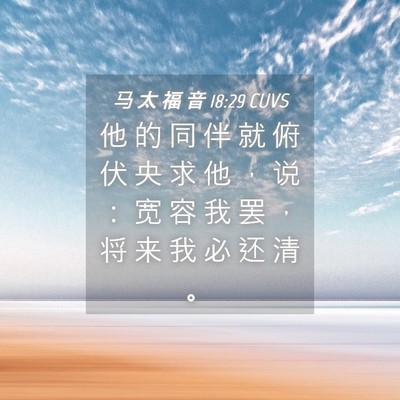 Picture 04 - 马 太 福 音 18:29 CUVS - 他 的 同 伴 就 俯 伏 央 求 他 ， 说 - Bible Verse Picture