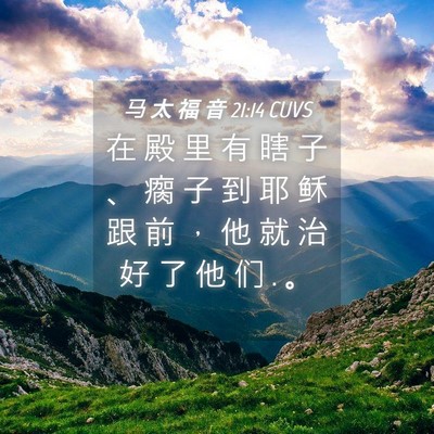 Picture 04 - 马 太 福 音 21:14 CUVS - 在 殿 里 有 瞎 子 、 瘸 子 到 耶 稣 - Bible Verse Picture