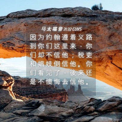 Picture 04 - 马 太 福 音 21:32 CUVS - 因 为 约 翰 遵 着 义 路 到 你 们 这 - Bible Verse Picture