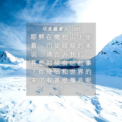 Picture 04 - 马 太 福 音 24:3 CUVS - 耶 稣 在 橄 榄 山 上 坐 着 ， 门 徒 - Bible Verse Picture