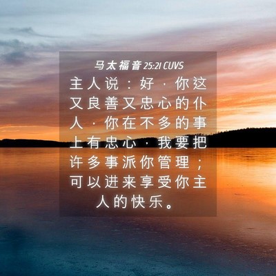 Picture 04 - 马 太 福 音 25:21 CUVS - 主 人 说 ： 好 ， 你 这 又 良 善 又 - Bible Verse Picture