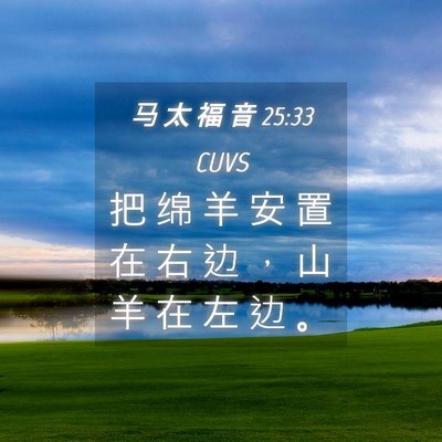 Picture 04 - 马 太 福 音 25:33 CUVS - 把 绵 羊 安 置 在 右 边 ， 山 羊 在 - Bible Verse Picture