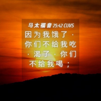Picture 04 - 马 太 福 音 25:42 CUVS - 因 为 我 饿 了 ， 你 们 不 给 我 吃 - Bible Verse Picture