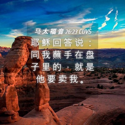 Picture 04 - 马 太 福 音 26:23 CUVS - 耶 稣 回 答 说 ： 同 我 蘸 手 在 盘 - Bible Verse Picture