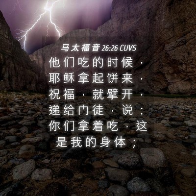 Picture 04 - 马 太 福 音 26:26 CUVS - 他 们 吃 的 时 候 ， 耶 稣 拿 起 饼 - Bible Verse Picture