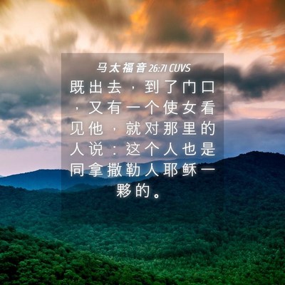 Picture 04 - 马 太 福 音 26:71 CUVS - 既 出 去 ， 到 了 门 口 ， 又 有 一 - Bible Verse Picture