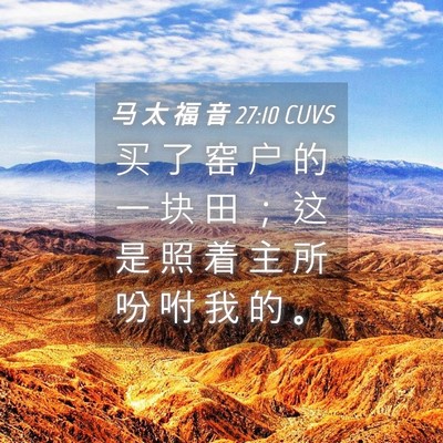 Picture 04 - 马 太 福 音 27:10 CUVS - 买 了 窑 户 的 一 块 田 ； 这 是 照 - Bible Verse Picture
