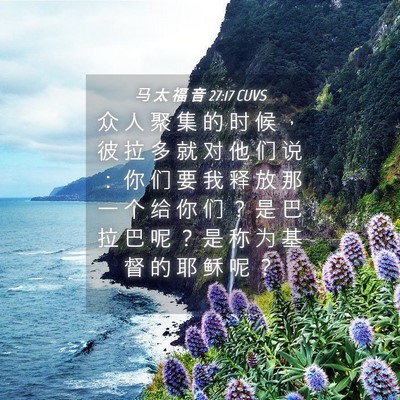 Picture 04 - 马 太 福 音 27:17 CUVS - 众 人 聚 集 的 时 候 ， 彼 拉 多 就 - Bible Verse Picture