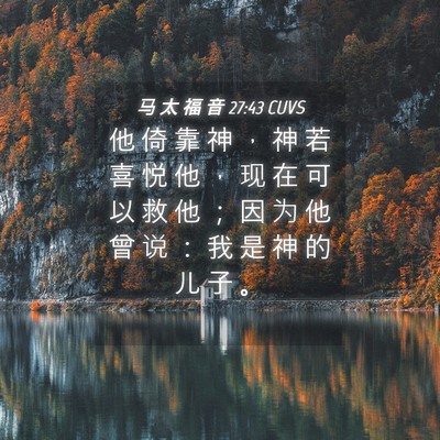 Picture 04 - 马 太 福 音 27:43 CUVS - 他 倚 靠 神 ， 神 若 喜 悦 他 ， 现 - Bible Verse Picture
