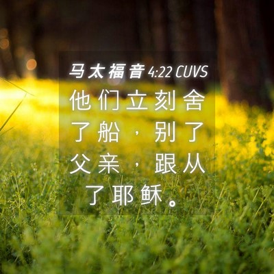 Picture 04 - 马 太 福 音 4:22 CUVS - 他 们 立 刻 舍 了 船 ， 别 了 父 亲 - Bible Verse Picture