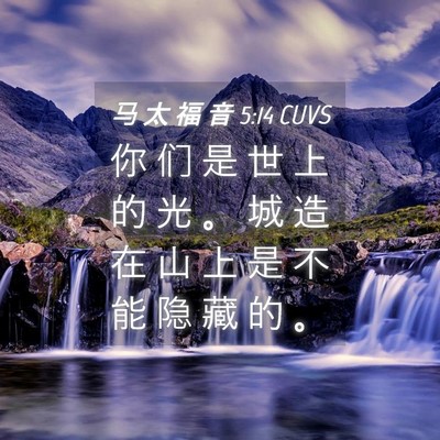 Picture 04 - 马 太 福 音 5:14 CUVS - 你 们 是 世 上 的 光 。 城 造 在 山 - Bible Verse Picture