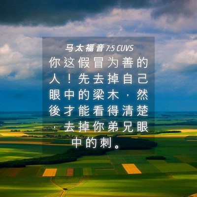 Picture 04 - 马 太 福 音 7:5 CUVS - 你 这 假 冒 为 善 的 人 ！ 先 去 掉 - Bible Verse Picture