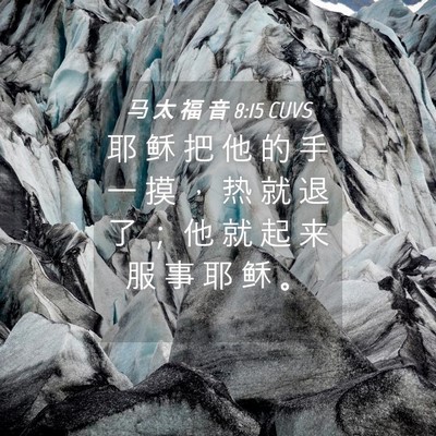 Picture 04 - 马 太 福 音 8:15 CUVS - 耶 稣 把 他 的 手 一 摸 ， 热 就 退 - Bible Verse Picture