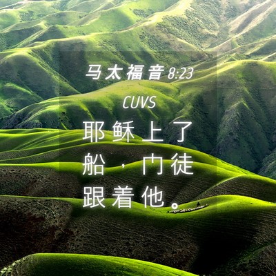 Picture 04 - 马 太 福 音 8:23 CUVS - 耶 稣 上 了 船 ， 门 徒 跟 着 他 - Bible Verse Picture