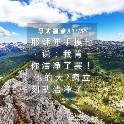 Picture 04 - 马 太 福 音 8:3 CUVS - 耶 稣 伸 手 摸 他 ， 说 ： 我 肯 ， - Bible Verse Picture