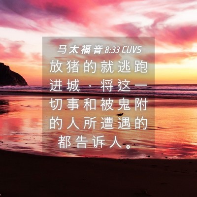 Picture 04 - 马 太 福 音 8:33 CUVS - 放 猪 的 就 逃 跑 进 城 ， 将 这 一 - Bible Verse Picture