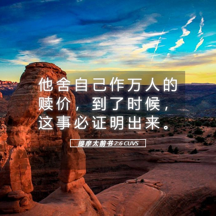提 摩 太 前 书 2:6 CUVS - 他 舍 自 己 作 万 人 的 赎 价 , 到