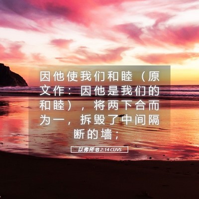 Picture 05 - 以 弗 所 书 2:14 CUVS - 因 他 使 我 们 和 睦 （ 原 文 作 ： - Bible Verse Picture