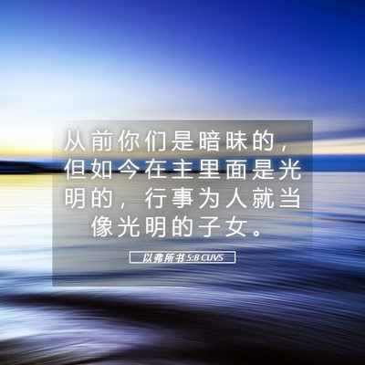 Picture 05 - 以 弗 所 书 5:8 CUVS - 从 前 你 们 是 暗 昧 的 ， 但 如 今 - Bible Verse Picture