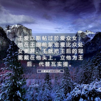 Picture 05 - 以 斯 帖 记 2:17 CUVS - 王 爱 以 斯 帖 过 於 爱 众 女 ， 他 - Bible Verse Picture
