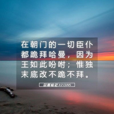 Picture 05 - 以 斯 帖 记 3:2 CUVS - 在 朝 门 的 一 切 臣 仆 都 跪 拜 哈 - Bible Verse Picture